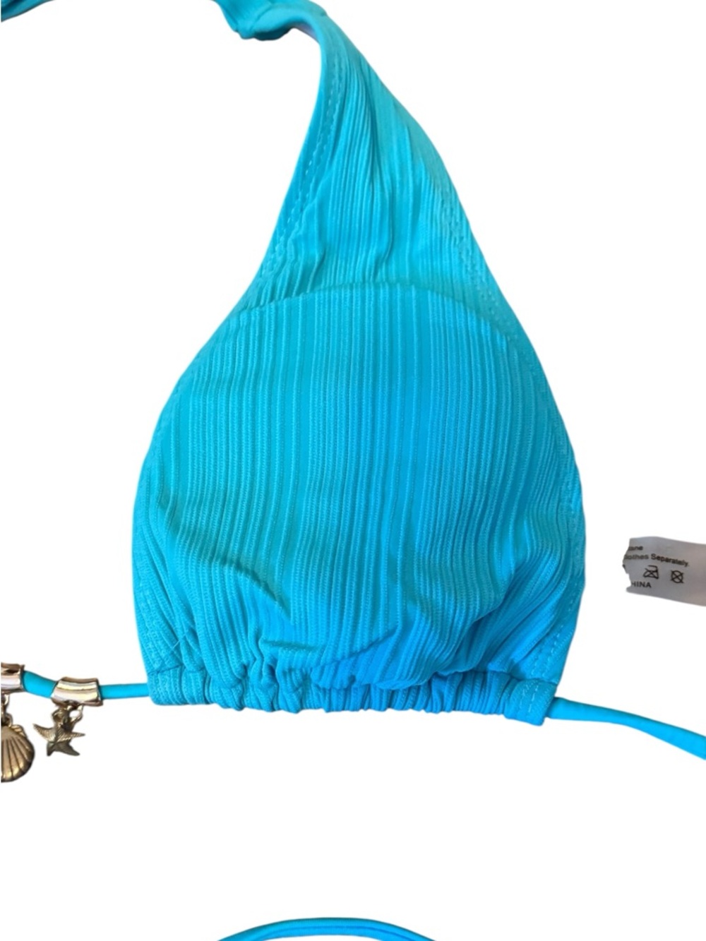 Turquoise Ribbed Halter Bikini Set-SHEIN - Picture 4 of 6